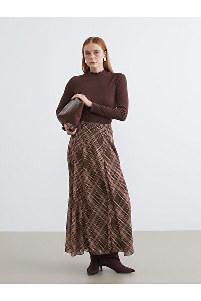 LC Waikiki Lcw Modest Buy Plaid Flared Skirt with Zipper