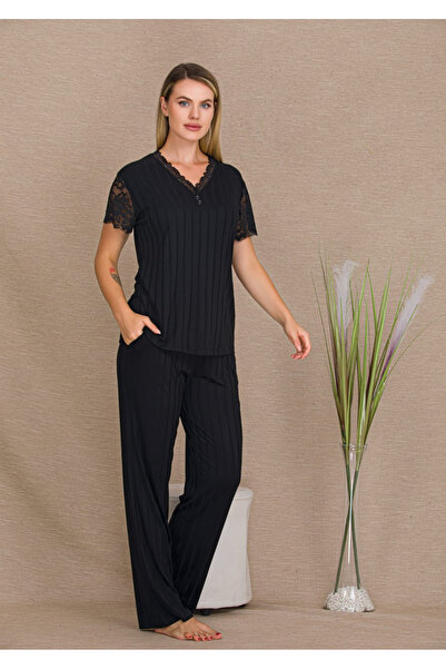 Lady Corded Fabric Combed Cotton Pajama Set Bottom Top 12674