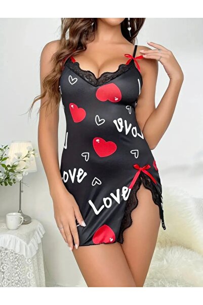 Silona Homewear Cămașă de noapte Love din dantelă neagră