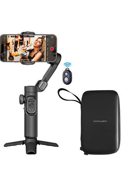 Vittalist Stabilizator Gimbal pentru Telefon pe 3 Axe, Bluetooth, iOS/Android + Husă de Transport Rigidă, Negru Texturat