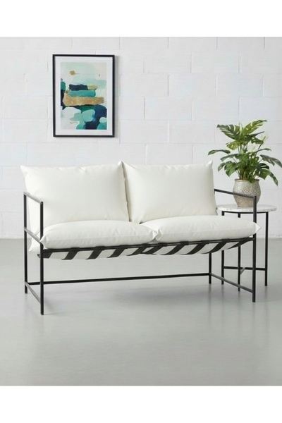 SLLER 2'li Klas Model Metal İskeletli Portatif Berjer,Beyaz Suni Deri Döşemel...