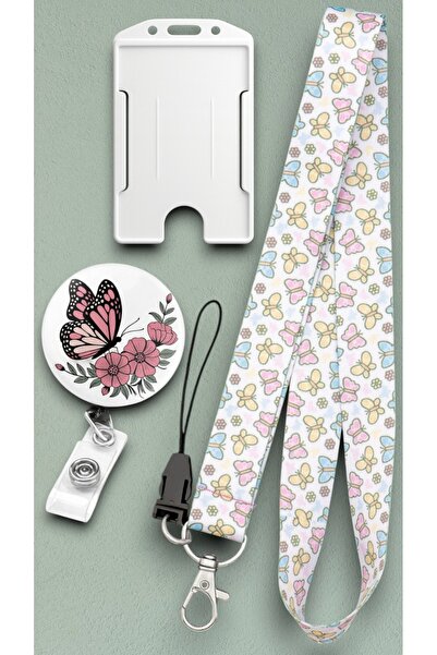 chic crazze Renkli Kelebek Desenli Boyun Askı İpi Telefon Askısı Dik Yaka Kar...