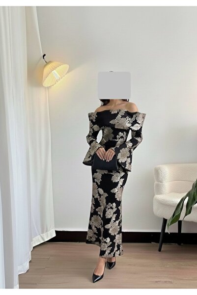 LUMY Evening dress with a ruffled shoulder