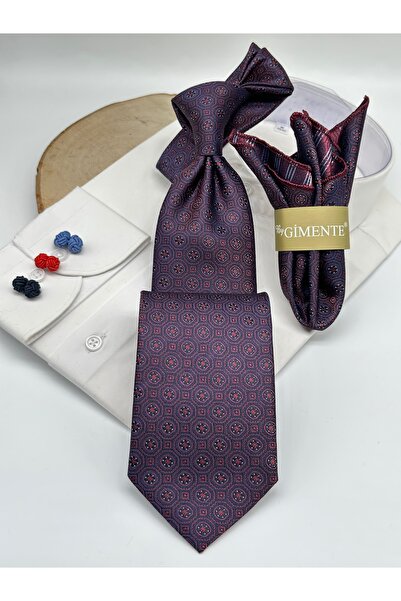 Gutiero ربطة عنق كلاسيكية منقوشة باللون العنابي الداكن