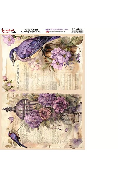 İstanbul Hobi Brass Decopage Paper 30X42Cm Pt-1849 Bird Flower