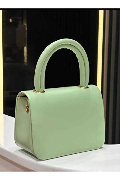 ÖZÜM TAKI Women's Metal Gold Strap Hand and Shoulder Bag Mint Green
