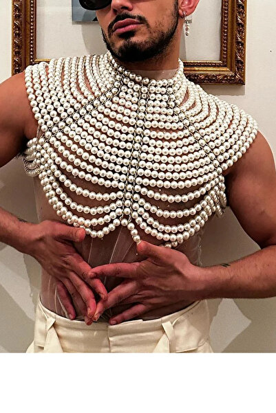 Ravinity İnci Boncuklu Erkek Omuz Kolyesi, İncili Vücut Aksesuarı