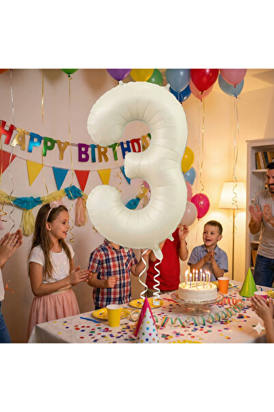 DODOMAR 82 سم - بالون حفلات مزخرف من الفويل رقم 3 بلون كريمي بيج مقاس 34 بوصة