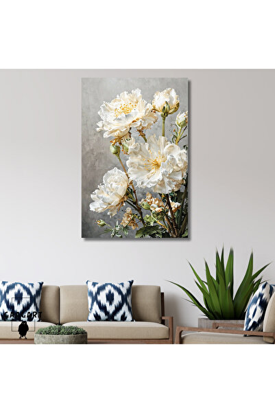 GAAGART Tekli Dikey Kanvas Tablo Beyaz Şakayık Çiçeği