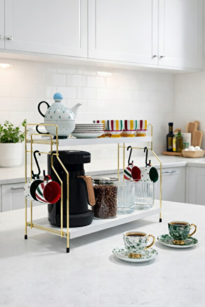 Omekan Maxi Nova 2 Katlı Mutfak Tezgah Üstü Kahve Köşesi Rafı Çok Amaçlı Bany...