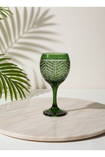 zarifcam Misket Yeşil Cam Şarap Kadehi - 260 ml El İşçiliği Dekorlu Şık ve Da...