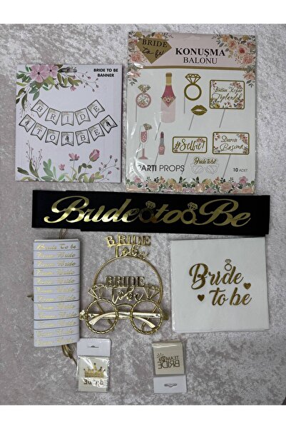 Leyli Kına 53 Parça Gold Bride To Be Set Siyah Kemer Taç Gözlük Bileklik Peçe...