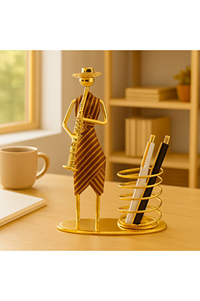 Livava Musician Woman Metal Desktop Pen Holder, Coffee, 20X14