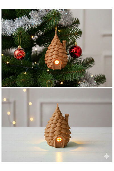 3DAKSESUAR Işıklı Kozalak Ev Yılbaşı Ağacı Süsü – Dekoratif LED Mumlu Mini Ge...