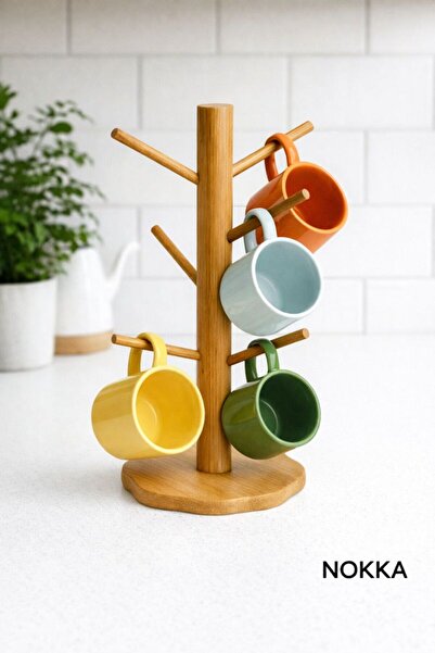 NOKKA Bambu Fincan Rafı, Bambu Askılık 35 cm 6 raf