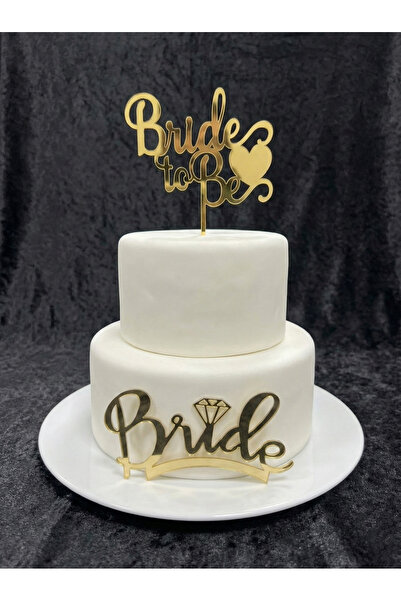 Leyli Kına 2 Parça 'Bride To Be'+'Bride' Yazılı Gold Pasta Üzeri ve Önü Süsü ...