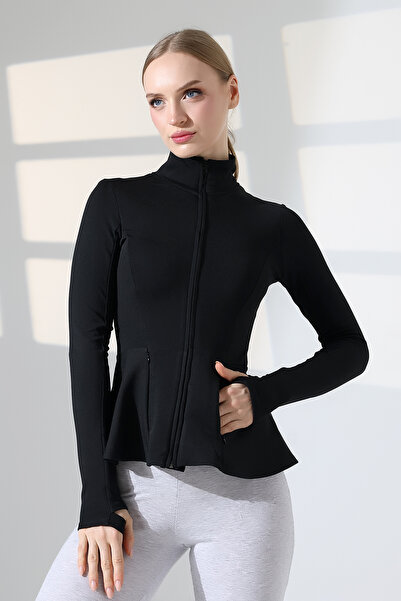 lubiti Mock Neck Modal Volanlı Slimfit Sporcu Ceketi/Double Pockets with Finger Hooks