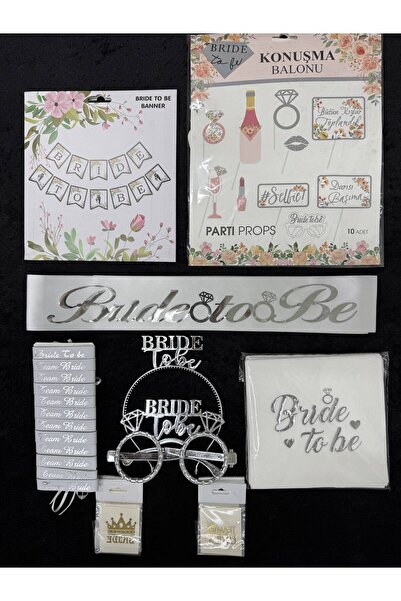 Leyli Kına 53 Parça Gümüş Bride To Be Set Beyaz Kemer Taç Gözlük Bileklik Peç...