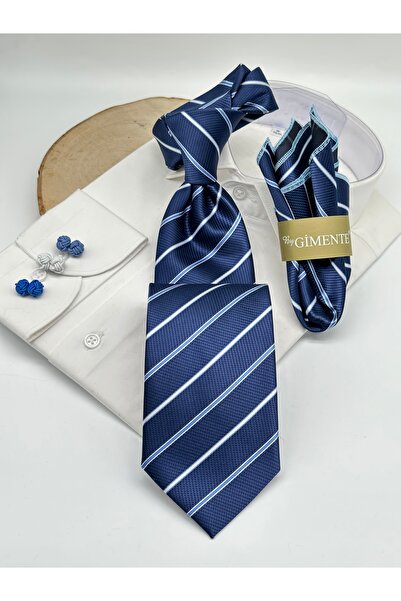Gutiero Classic Tie with Blue Striped Handkerchief
