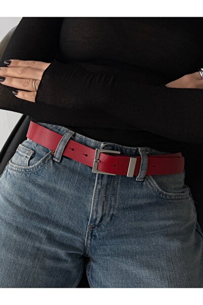 coaksco Women's Modern Rectangular Buckle Red Pants, Dress Belt