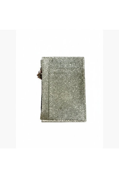 Zuna Studio Women's Gold Shiny Zipper Detailed Glitter Card Holder & Wallet