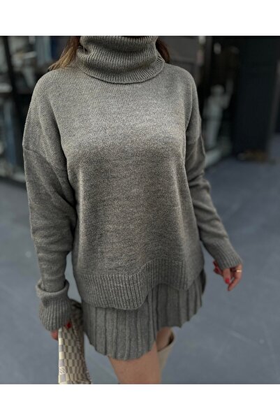 POİNE Women's Knitwear Soft Skirt Sweater Set