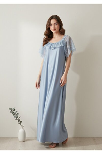 Maison Emarat Premium Satin Night Gown with Lace Detailing