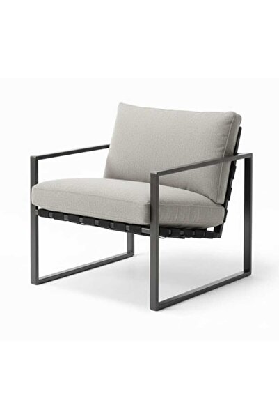 SLLER Lüks Keten Dokulu Metal İskeletli Berjer, Gri Retro Tekli Koltuk