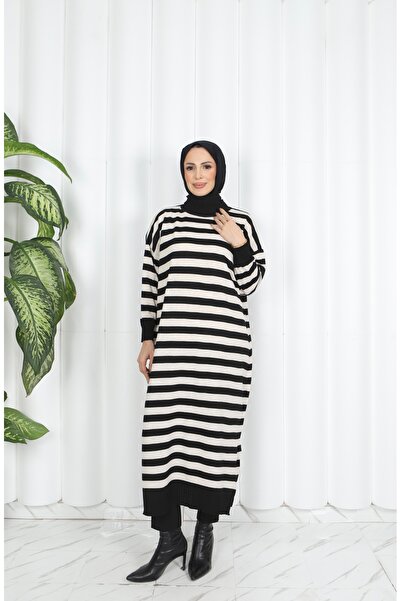 NİSUM MODA Striped Long Knitwear Tunic