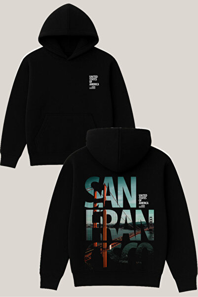 RawNox سويت شيرت سان فرانسيسكو ديزاين أسود للجنسين قصة فضفاضة 3 Thread Ş مبطن...