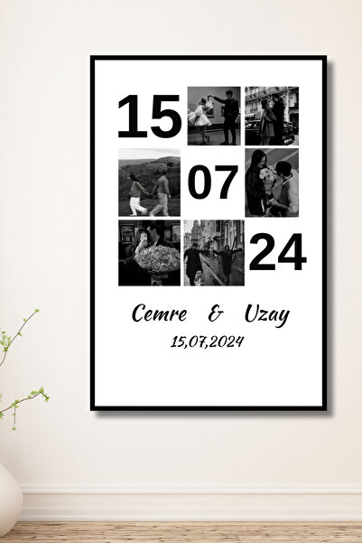 ERUMAR HOME Kişiye Özel Fotoğraflı Tarihli İsimli TABLO Sevgili Hediye Çerçeve Görünüm MDF