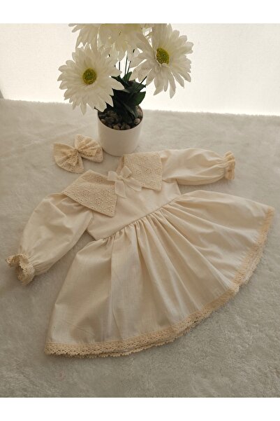 Elwirababyboutiqe fisto sivri yaka krem elbise