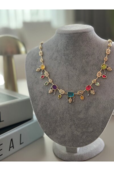 Galina Jewelry Renkli taş detaylı modern pirinç kolye