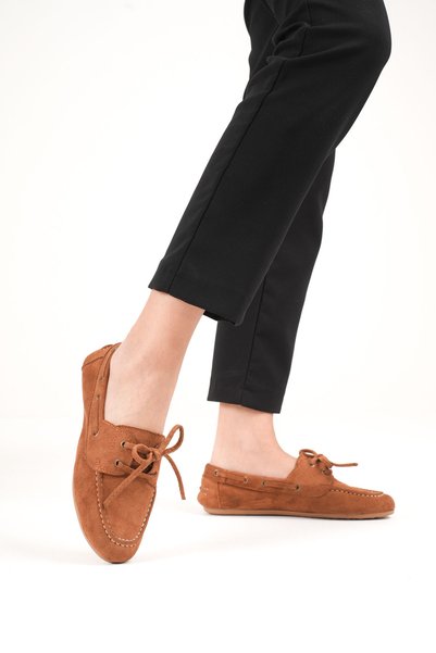 Artgoo Women's Tan Suede Daily Casual Classic Lace-Up Detail Loafer Ballet Shoes