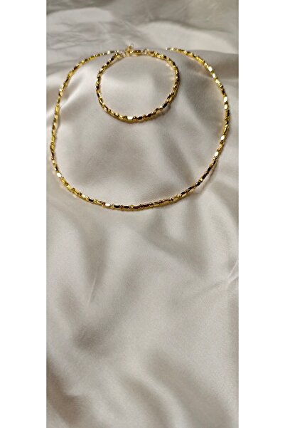 Poyi Aksesuar ALTIN RENK DÖVME PLAKA KOLYE&BİLELİK SET