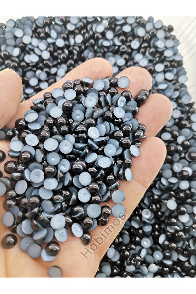 Hobimos 100 Adet 6 mm Siyah Yarım İnci Boncuk - Deliksiz Yapıştırılabilir Süs...