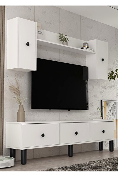 cantek dizayn 1355TV180-1CT TV SEHPASI,TV ÜNİTESİ BEYAZ-SİYAH