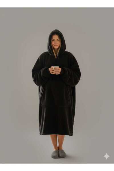MOONSAND Wellsoft Kapşonlu Giyilebilir Tv Battaniyesi Unisex Over Size -SİYAH...