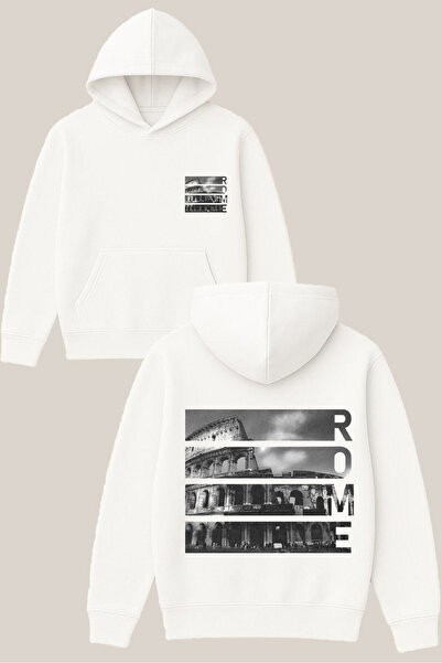 RawNox سويت شيرت روما ديزاين أبيض للجنسين قصة فضفاضة 3 Thread Ş مبطن بالصوف K...