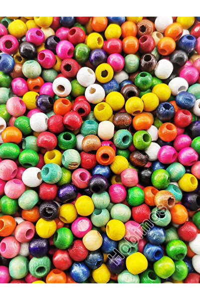 Hobimos 100 Adet 10 mm Renkli Yuvarlak Ahşap Boncuk - Makrome Renkli Ahşap Bo...