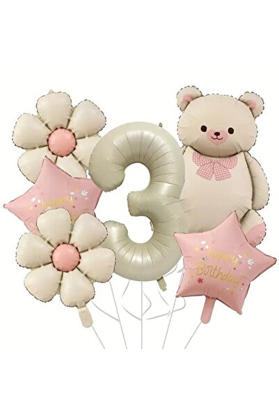 ÇITIPITISTORE Set de baloane retro crem cu ursuleț și margarete, cu folie