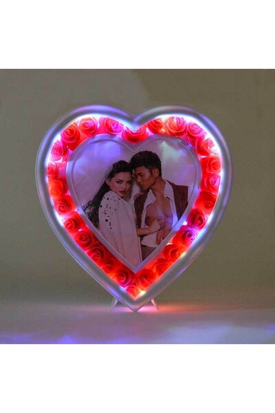 BADEAVM Led Işıklı Güllü Kalpli Fotoğraf Çerçeve