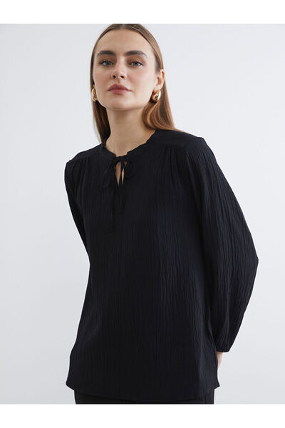 LC Waikiki Sparkling Choices Tie-Down Collar Textured Blouse from Shining Store