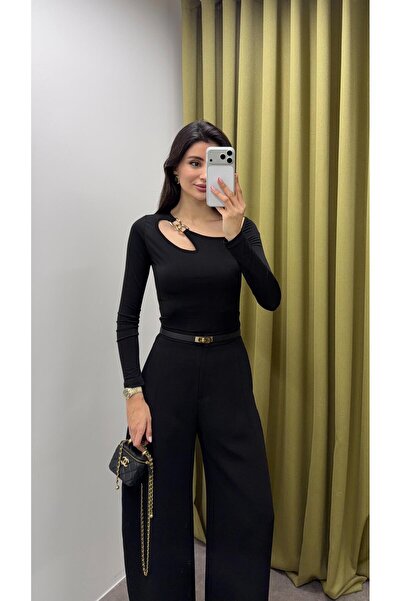 HAZELANNA Black Blouse with Gold Detail