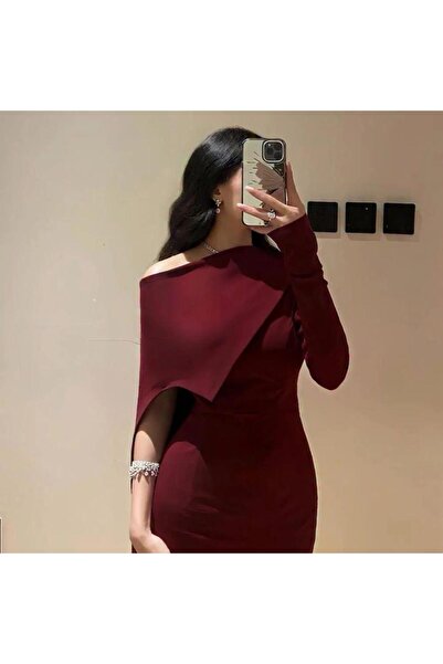 hind fashion فستان سهرة عودي ناعم بكتف واحد – خامة كريب باربي