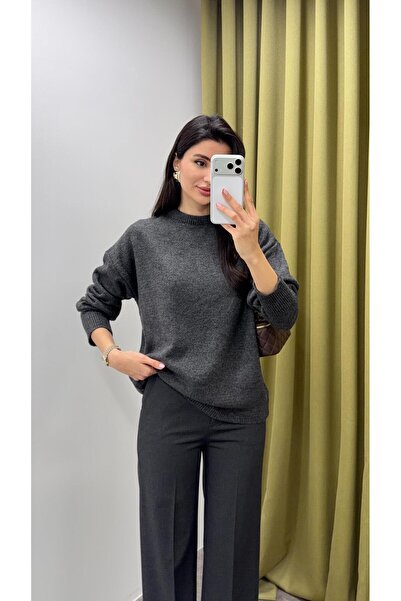 HAZELANNA Crew Neck Anthracite Knitwear Sweater