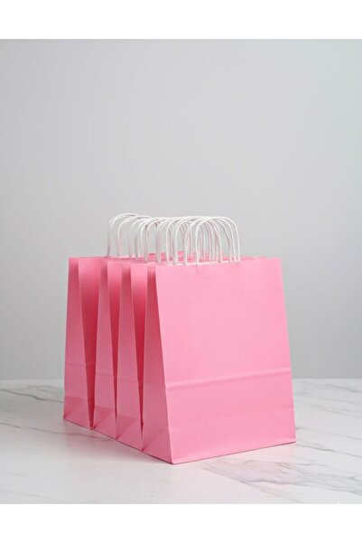 e Erta Pembe Renkli Kraft Çanta 25x31 Cm 10 Adet Hediye Poşeti , Hediye Paketi , Kraft Kağıt Çanta
