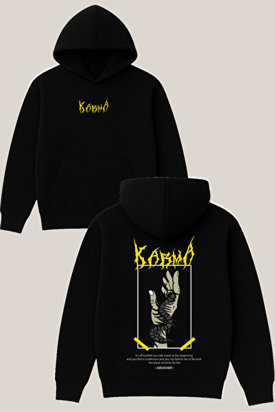 RawNox سويت شيرت كارما ديزاين أسود للجنسين قصة فضفاضة 3 Thread Ş مبطن بالصوف ...