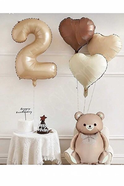 ÇITIPITISTORE Set de baloane cu inimă de ciocolată, bej crem, cu fundă și urs...