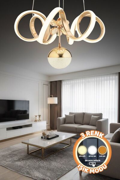 ŞL Şef Light Utah Kumandalı GOLD Kaplama 3 Renk Işık Özellikli Dimmerli Moder...